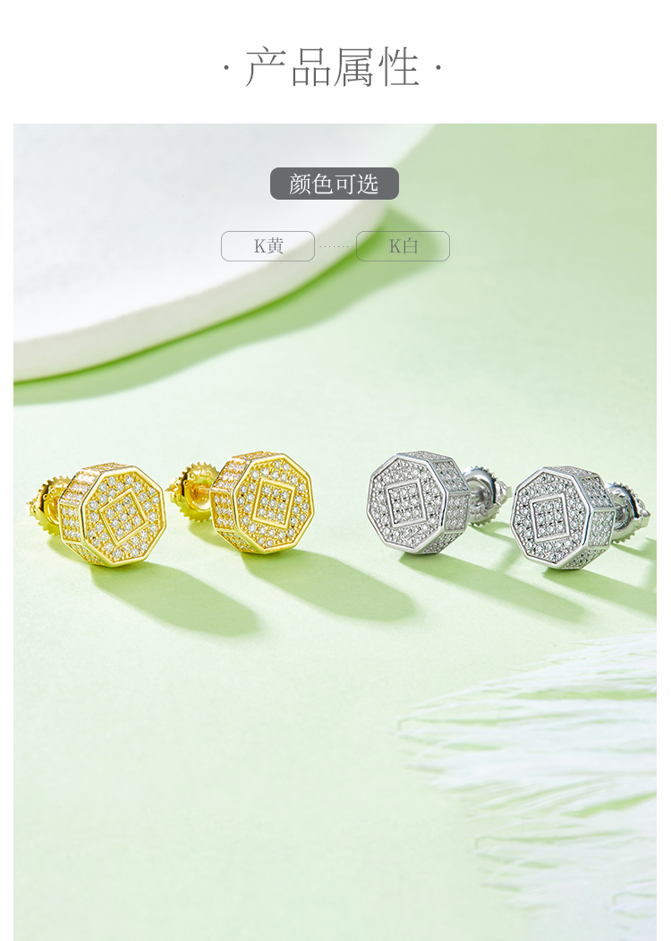 菱形S925银耳钉带螺纹莫桑钻厘石D级0.79CT - 2